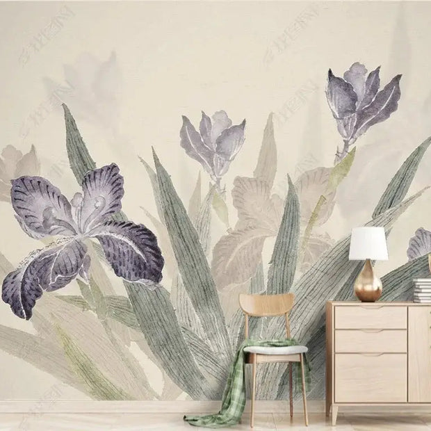 MinimalisticDecor.com-Purple Tropical Flowers Wallpaper Mural