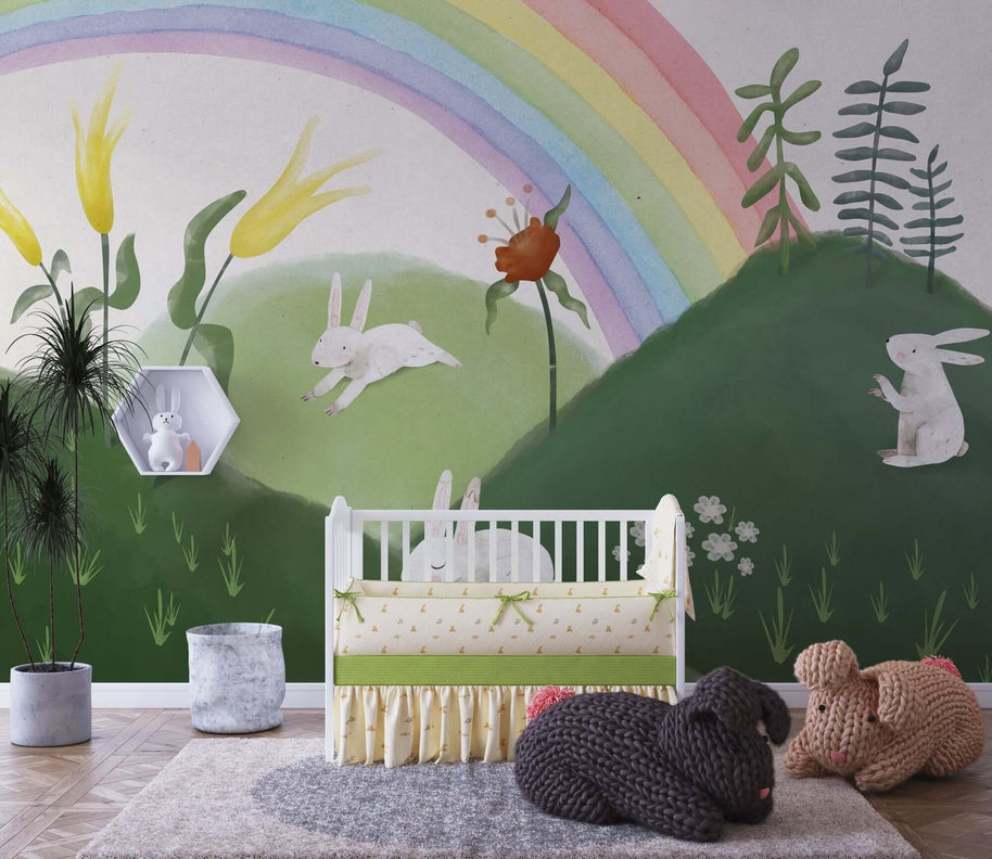 MinimalisticDecor.com-Rabbit in Garden - Kids Room Wallpaper Mural