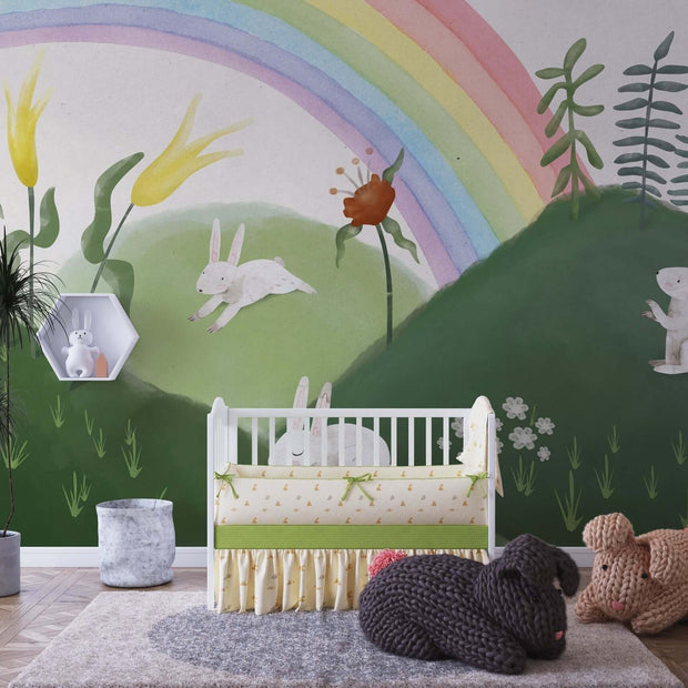 MinimalisticDecor.com-Rabbit in Garden - Kids Room Wallpaper Mural