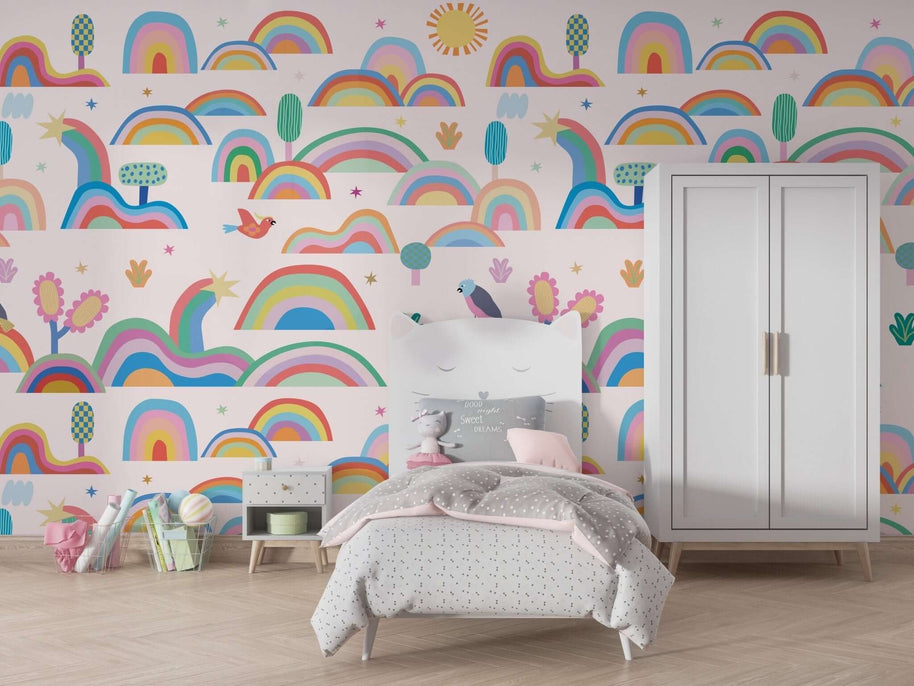 MinimalisticDecor.com-Rainbow City - Kids Room Wallpaper Mural