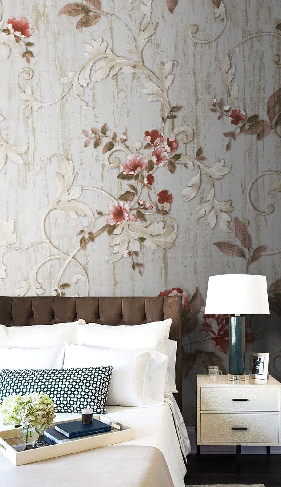 MinimalisticDecor.com-Red Floral Vales Wallpaper Mural