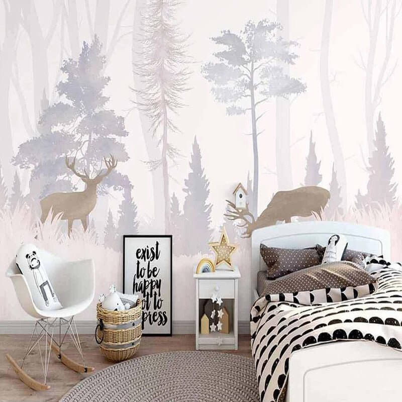 MinimalisticDecor.com-Reindeers in the Forest Nursery Wallpaper