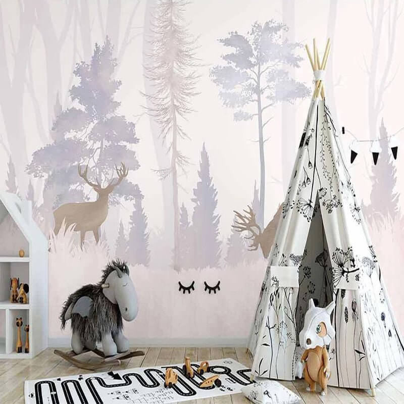 MinimalisticDecor.com-Reindeers in the Forest Nursery Wallpaper