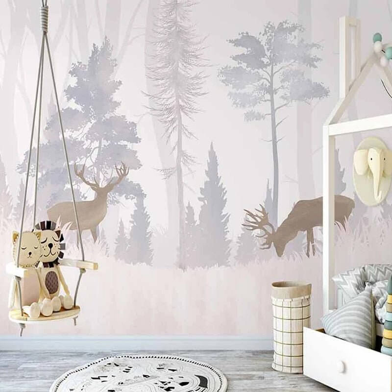 MinimalisticDecor.com-Reindeers in the Forest Nursery Wallpaper