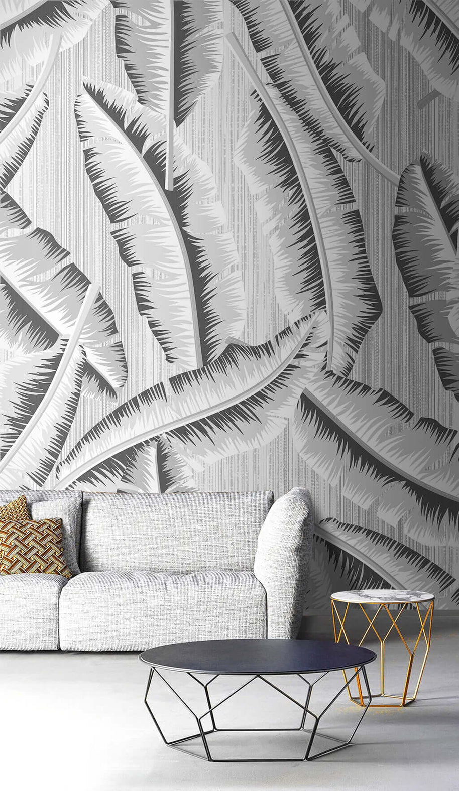 MinimalisticDecor.com-Retro Black Leaves Wallpaper Mural