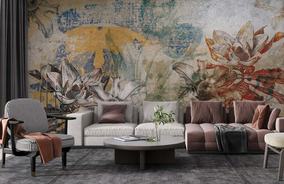 MinimalisticDecor.com-Retro Floral Wallpaper Mural - Accentuate Your Décor