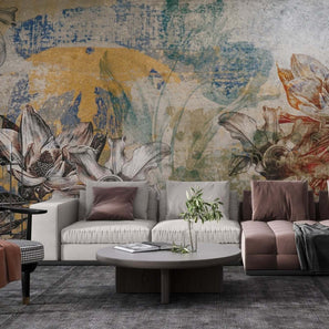 MinimalisticDecor.com-Retro Floral Wallpaper Mural - Accentuate Your Décor