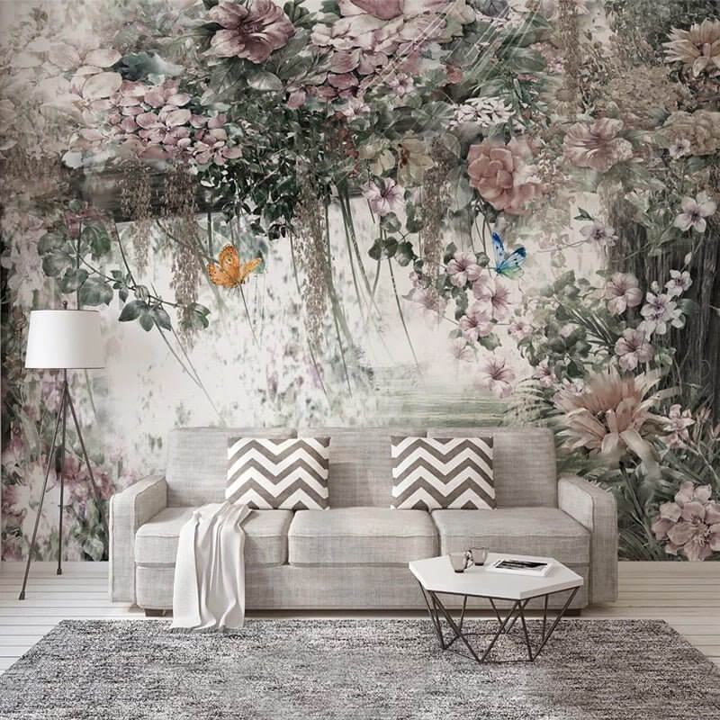 MinimalisticDecor.com-Retro Vine Flowers Wallpaper for Home Wall Decor