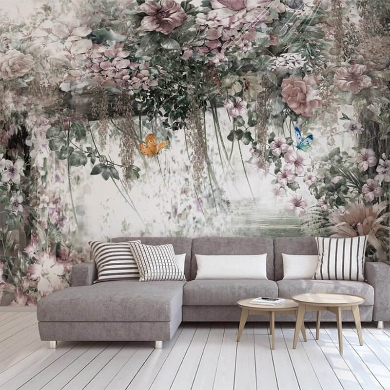 MinimalisticDecor.com-Retro Vine Flowers Wallpaper for Home Wall Decor