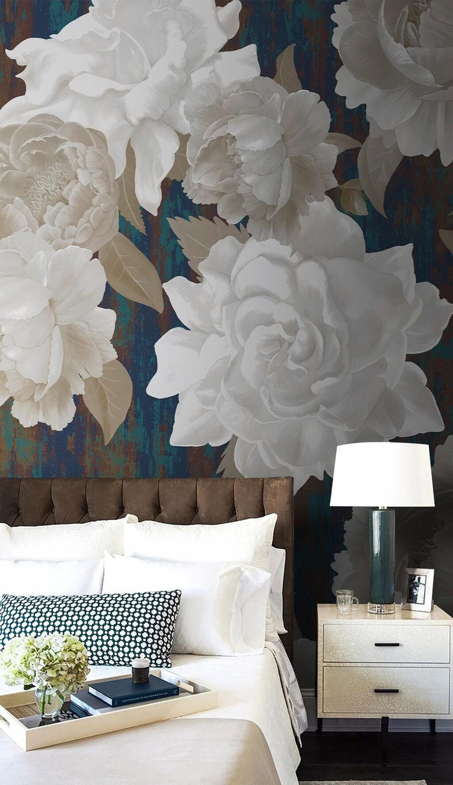 MinimalisticDecor.com-Roses are White Floral Wallpaper Mural