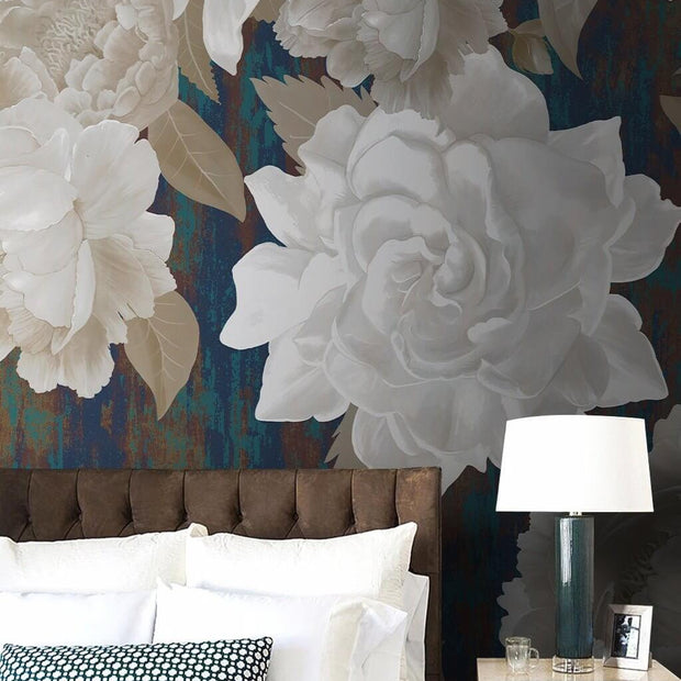 MinimalisticDecor.com-Roses are White Floral Wallpaper Mural
