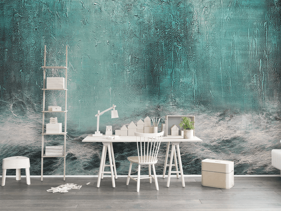 MinimalisticDecor.com-Sea Green Abstract Art Wallpaper Murals