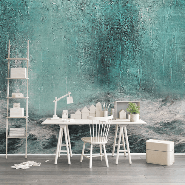 MinimalisticDecor.com-Sea Green Abstract Art Wallpaper Murals