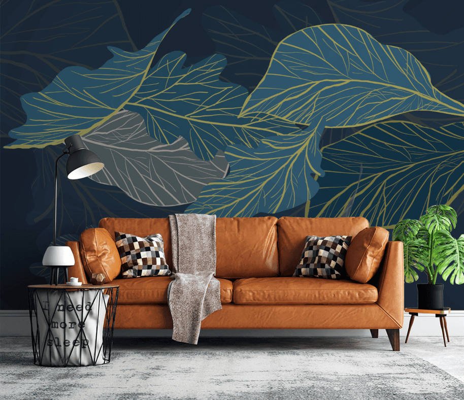MinimalisticDecor.com-Sea Green Leaves 3D Wallpaper Murals: Transform Your Space