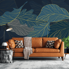 MinimalisticDecor.com-Sea Green Leaves 3D Wallpaper Murals: Transform Your Space