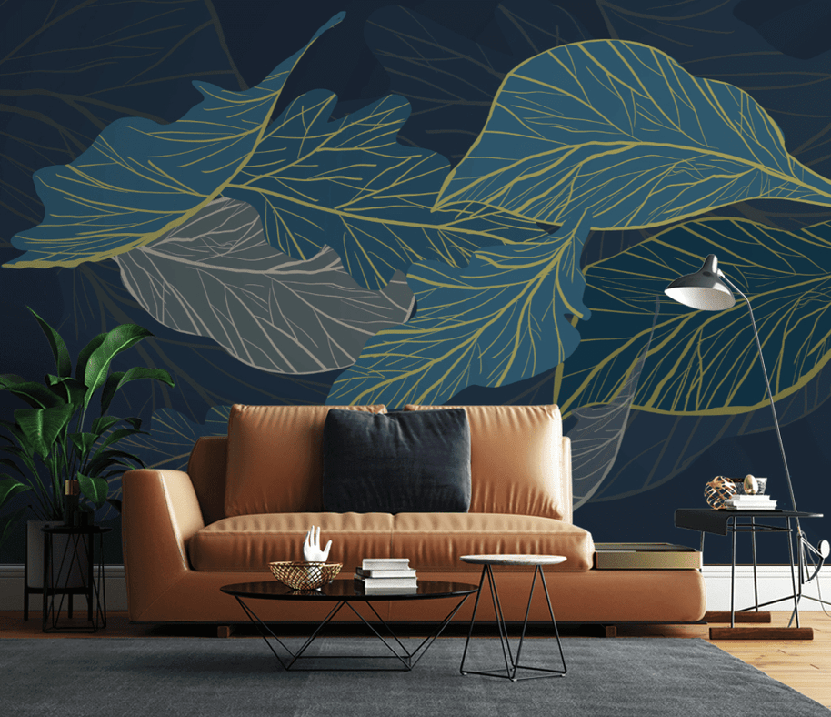 MinimalisticDecor.com-Sea Green Leaves 3D Wallpaper Murals: Transform Your Space