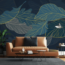 MinimalisticDecor.com-Sea Green Leaves 3D Wallpaper Murals: Transform Your Space