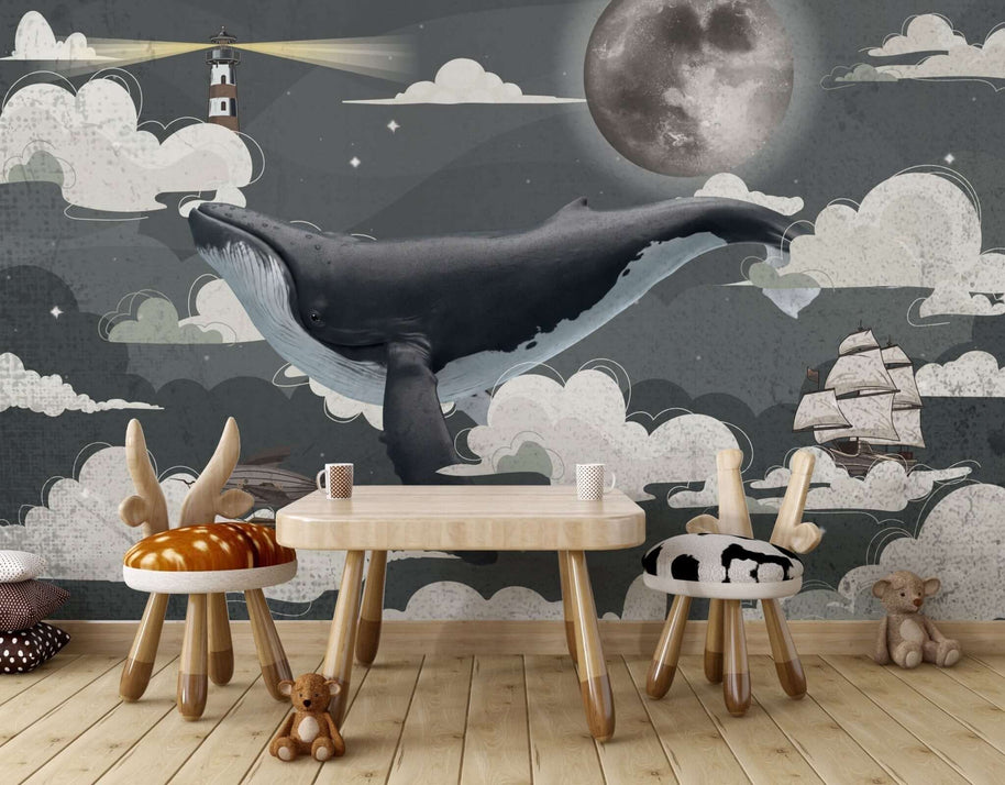 MinimalisticDecor.com-Sea Whale Adventure - Kids Nursery Wallpaper Mural