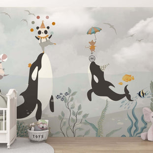 MinimalisticDecor.com-Sea Whale Circus - Kids Room Wallpaper Mural
