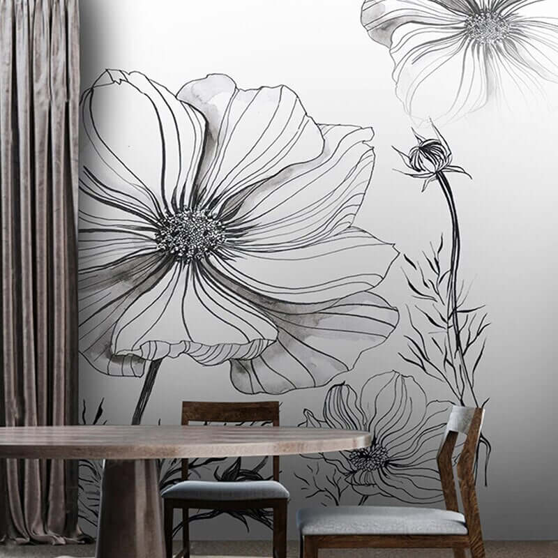MinimalisticDecor.com-Sketch Flower Wallpaper Mural: Stunningly Unique Design