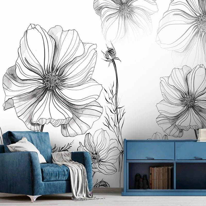 MinimalisticDecor.com-Sketch Flower Wallpaper Mural: Stunningly Unique Design