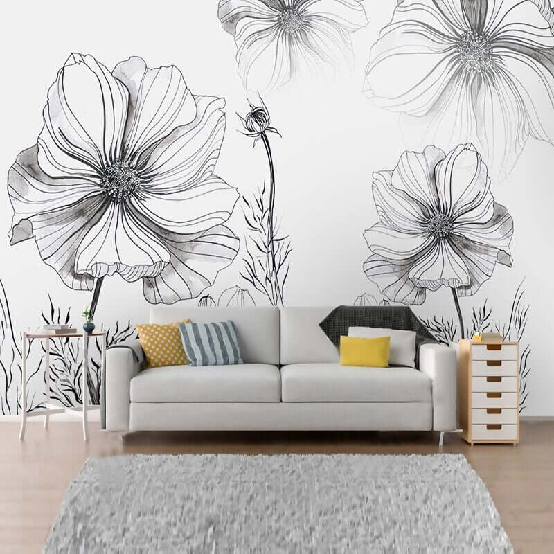 MinimalisticDecor.com-Sketch Flower Wallpaper Mural: Stunningly Unique Design