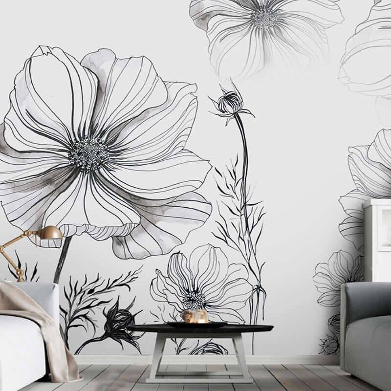 MinimalisticDecor.com-Sketch Flower Wallpaper Mural: Stunningly Unique Design