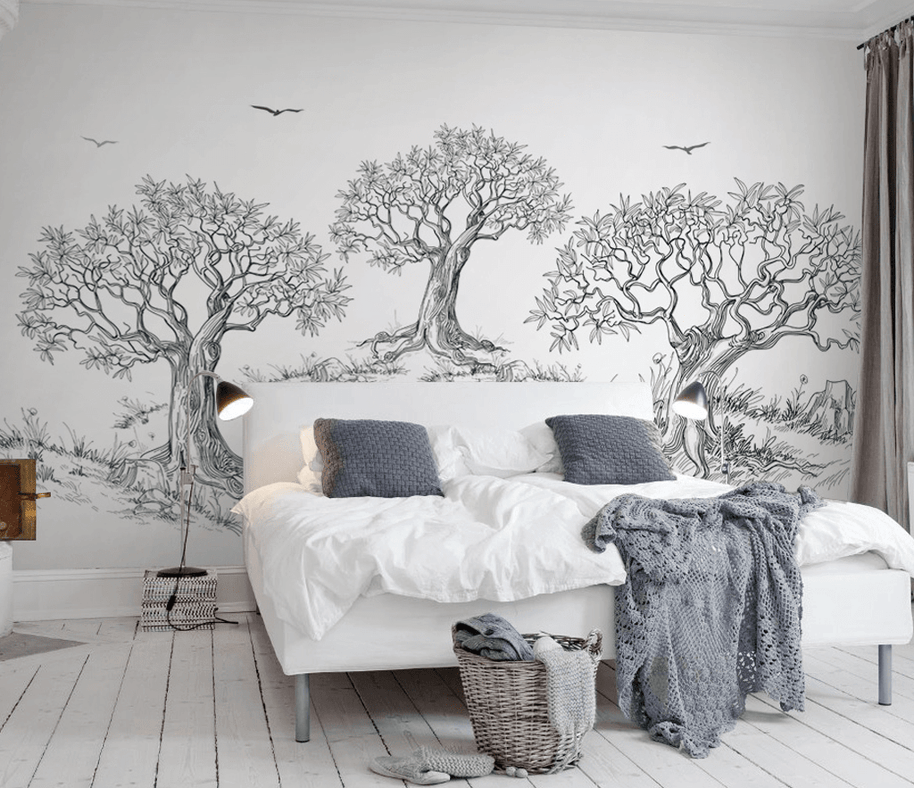 MinimalisticDecor.com-Sketchy Trees Wallpaper Murals - Transform Your Space