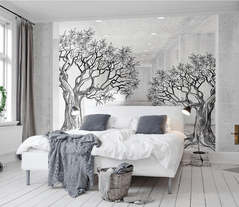 MinimalisticDecor.com-Sketchy Twin Trees Wallpaper Murals – Transform your space