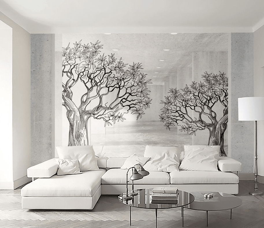 MinimalisticDecor.com-Sketchy Twin Trees Wallpaper Murals – Transform your space