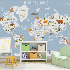 MinimalisticDecor.com-Skyland Nursery Light Blue and White World Map Wallpaper