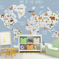 MinimalisticDecor.com-Skyland Nursery Light Blue and White World Map Wallpaper