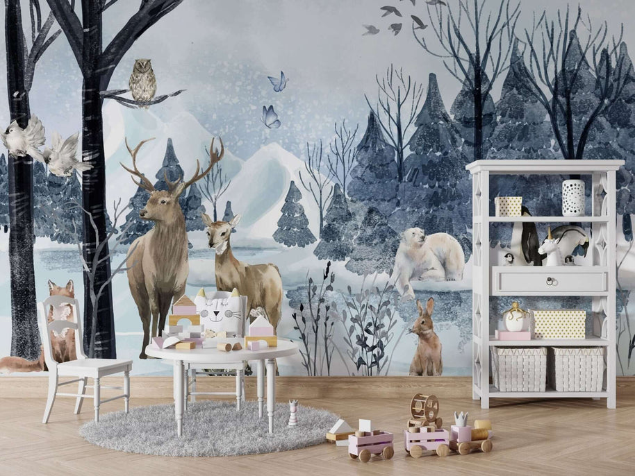 MinimalisticDecor.com-Snow Animals - Kids Room Wallpaper Mural