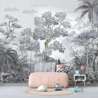 MinimalisticDecor.com-Sophisticated Monochrome Jungle Mural Wallpaper