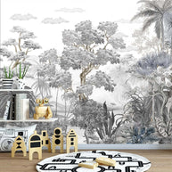MinimalisticDecor.com-Sophisticated Monochrome Jungle Mural Wallpaper