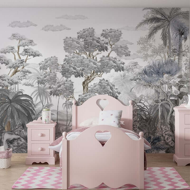MinimalisticDecor.com-Sophisticated Monochrome Jungle Mural Wallpaper