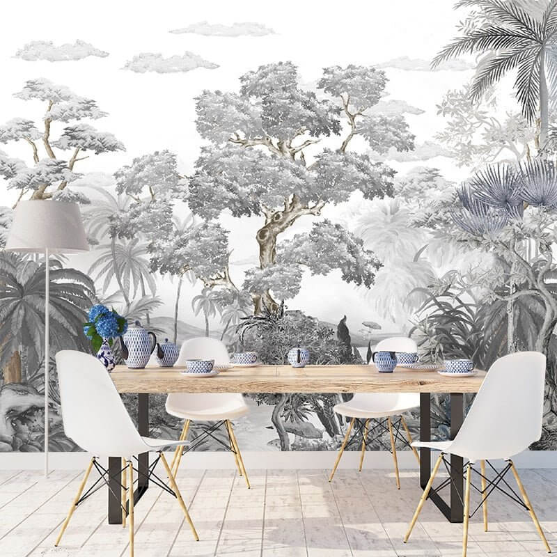 MinimalisticDecor.com-Sophisticated Monochrome Jungle Mural Wallpaper