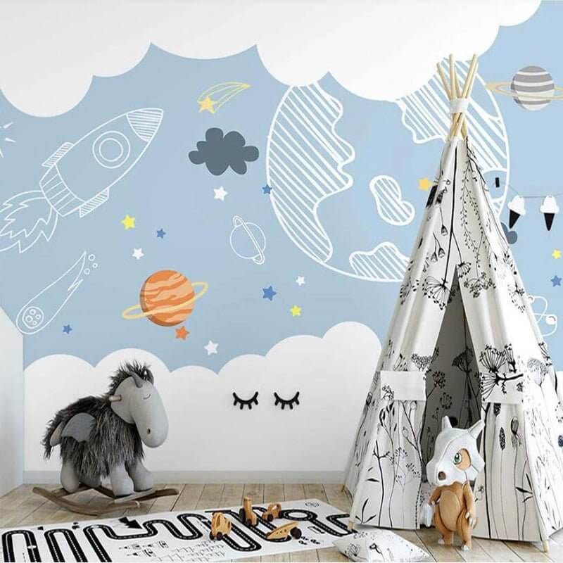 MinimalisticDecor.com-Space Adventure Sketch Nursery Wallpaper