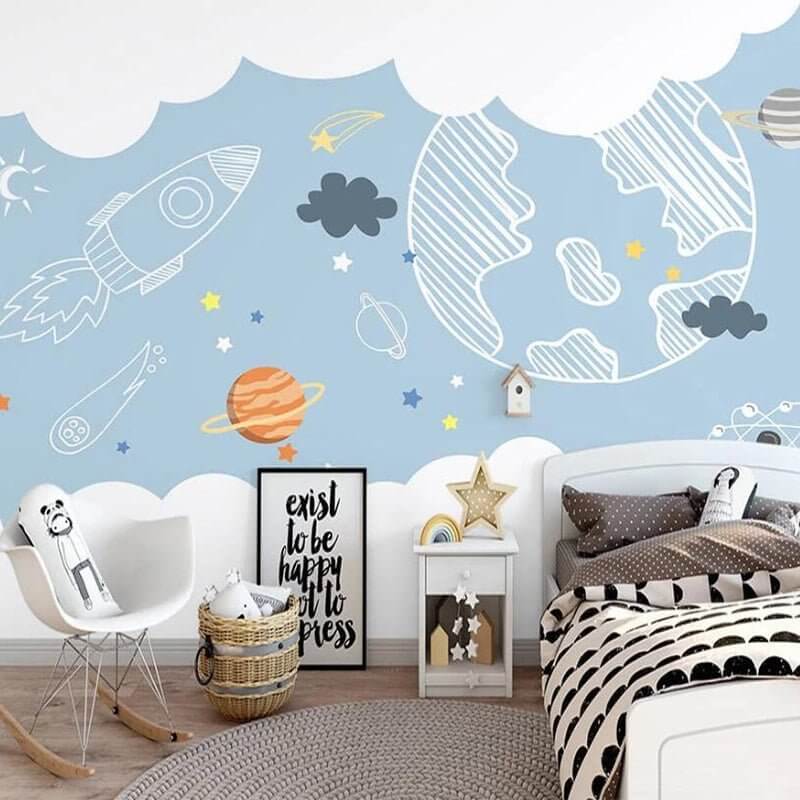 MinimalisticDecor.com-Space Adventure Sketch Nursery Wallpaper