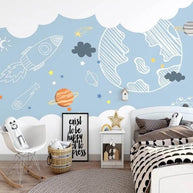 MinimalisticDecor.com-Space Adventure Sketch Nursery Wallpaper