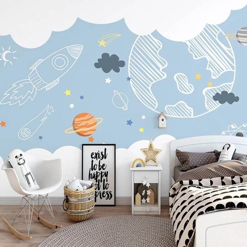 MinimalisticDecor.com-Space Adventure Sketch Nursery Wallpaper