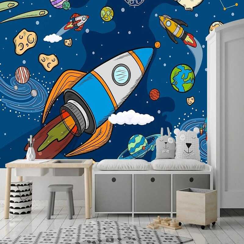 MinimalisticDecor.com-Stellar Adventure Cosmic Space Rocket Wallpaper