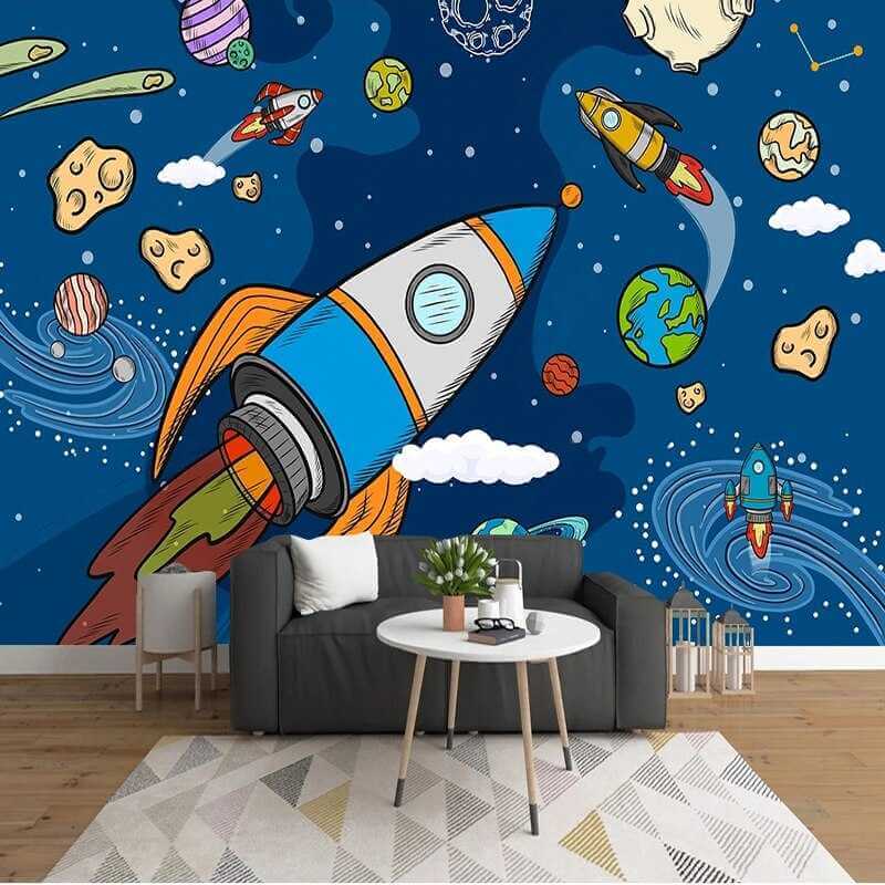 MinimalisticDecor.com-Stellar Adventure Cosmic Space Rocket Wallpaper