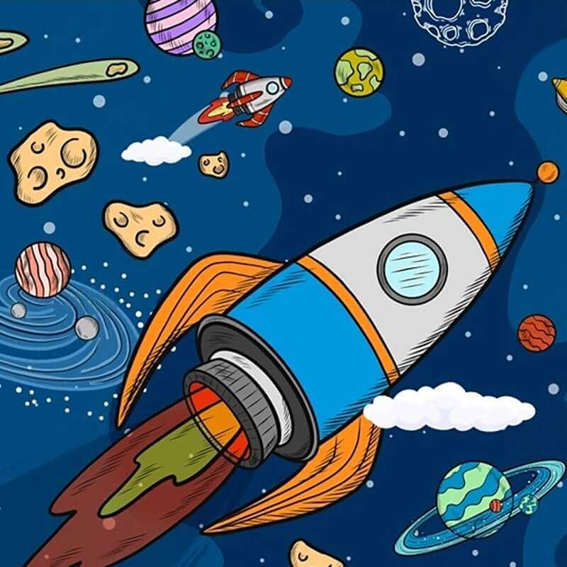 MinimalisticDecor.com-Stellar Adventure Cosmic Space Rocket Wallpaper