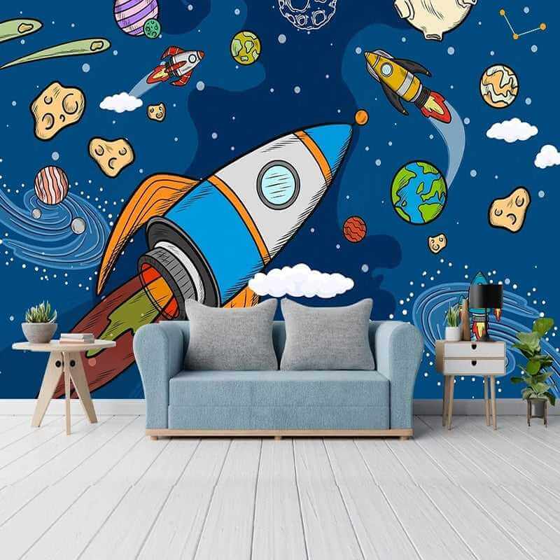 MinimalisticDecor.com-Stellar Adventure Cosmic Space Rocket Wallpaper