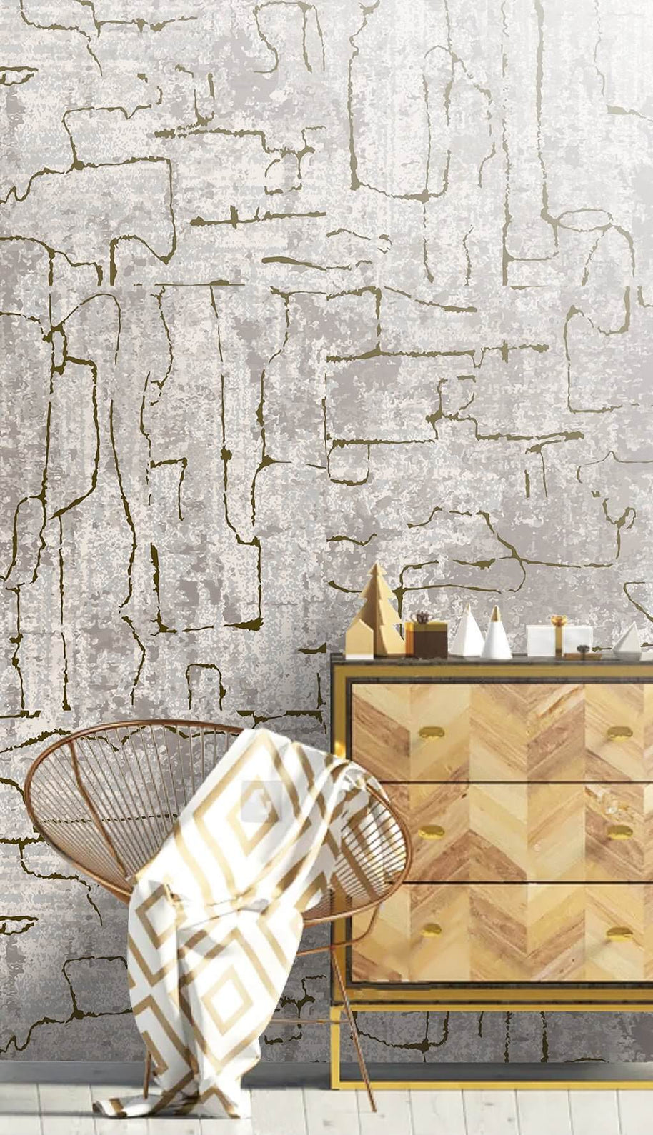 MinimalisticDecor.com-Stone Effect Retro Wallpaper Mural