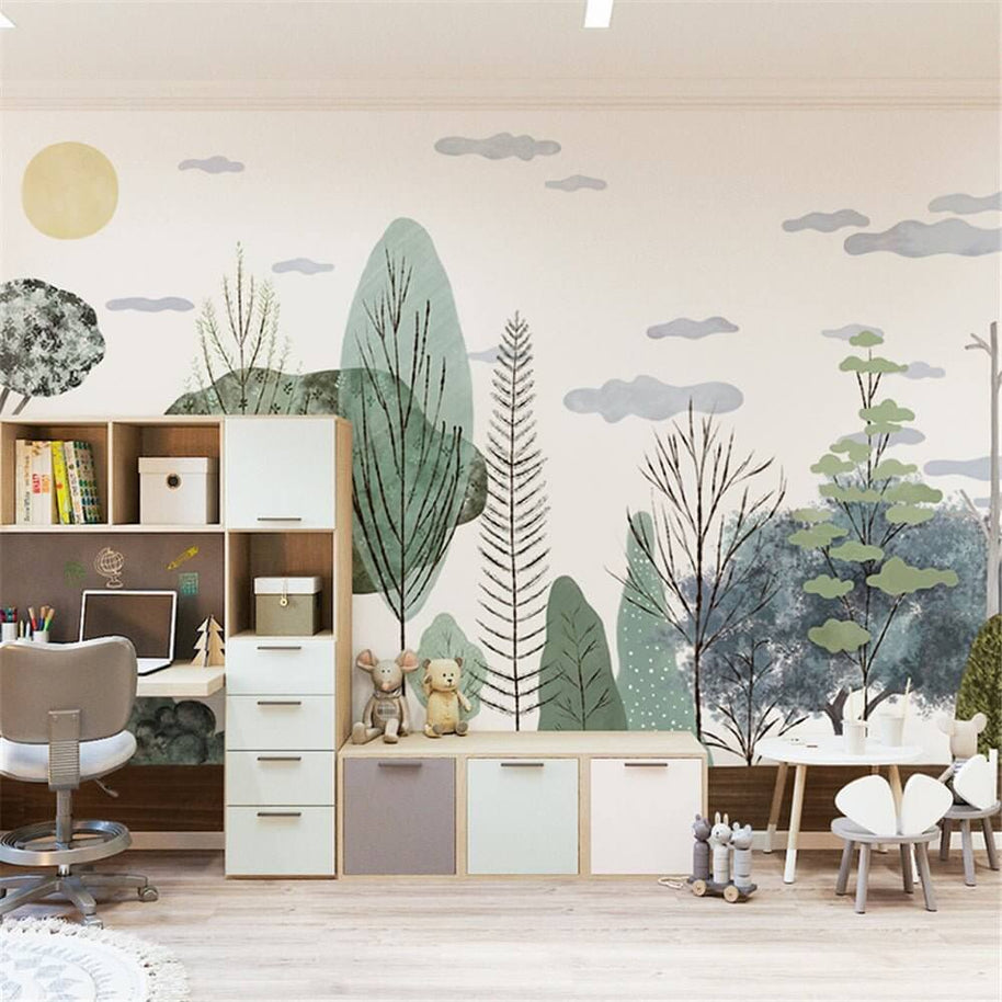 MinimalisticDecor.com-Sunlit Forest Serenity Wallpaper - Transform Your Space