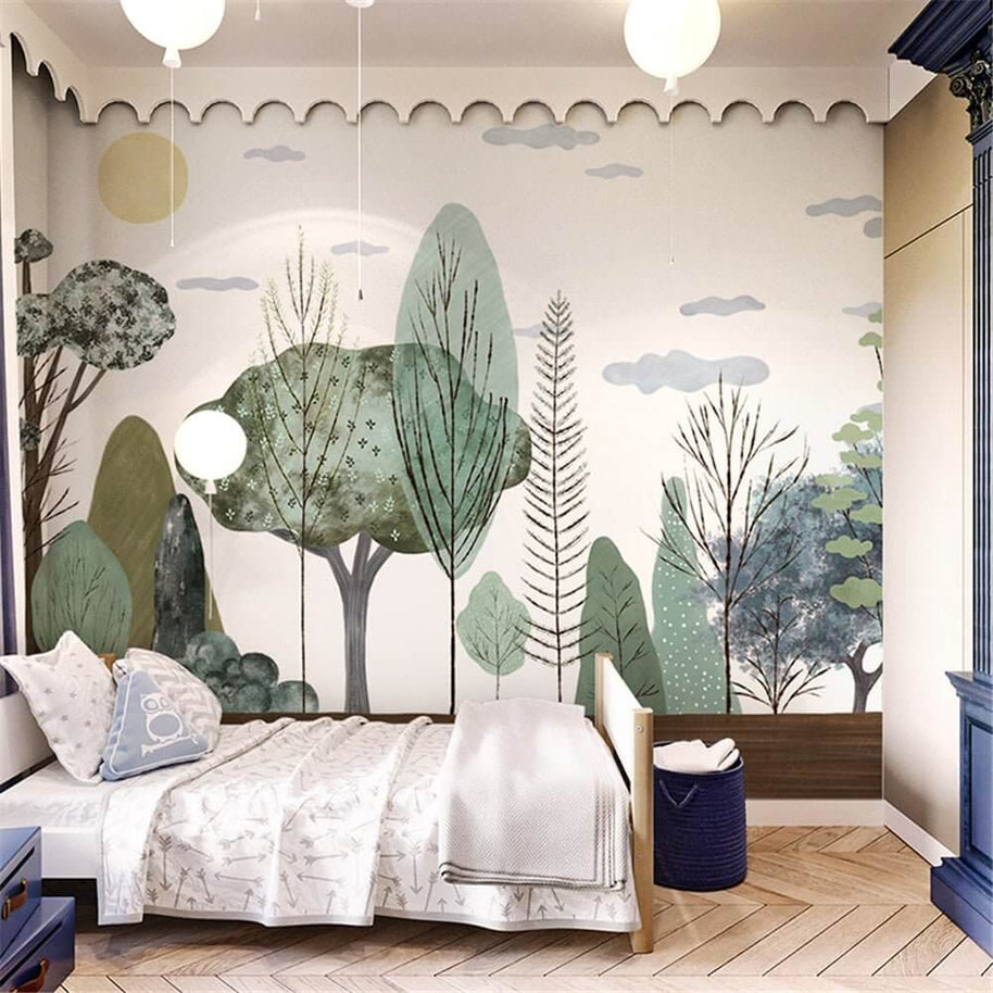 MinimalisticDecor.com-Sunlit Forest Serenity Wallpaper - Transform Your Space