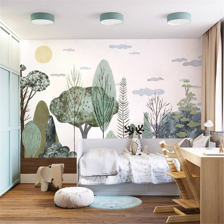 MinimalisticDecor.com-Sunlit Forest Serenity Wallpaper - Transform Your Space