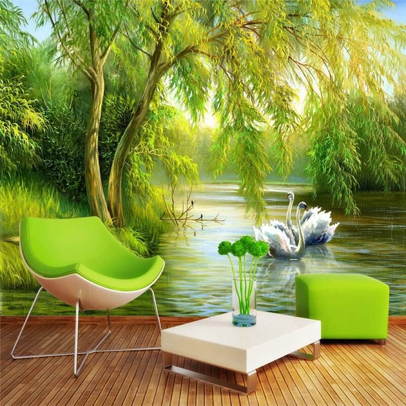 MinimalisticDecor.com-Swans in Lake Wallpaper - Transform Your Space